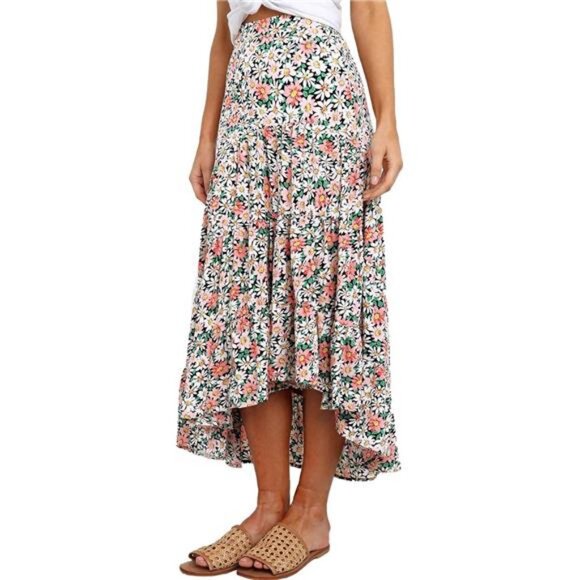 Women's Ditzy Floral Print Midi Skirt Boho Elastic High Waist Long Skirt